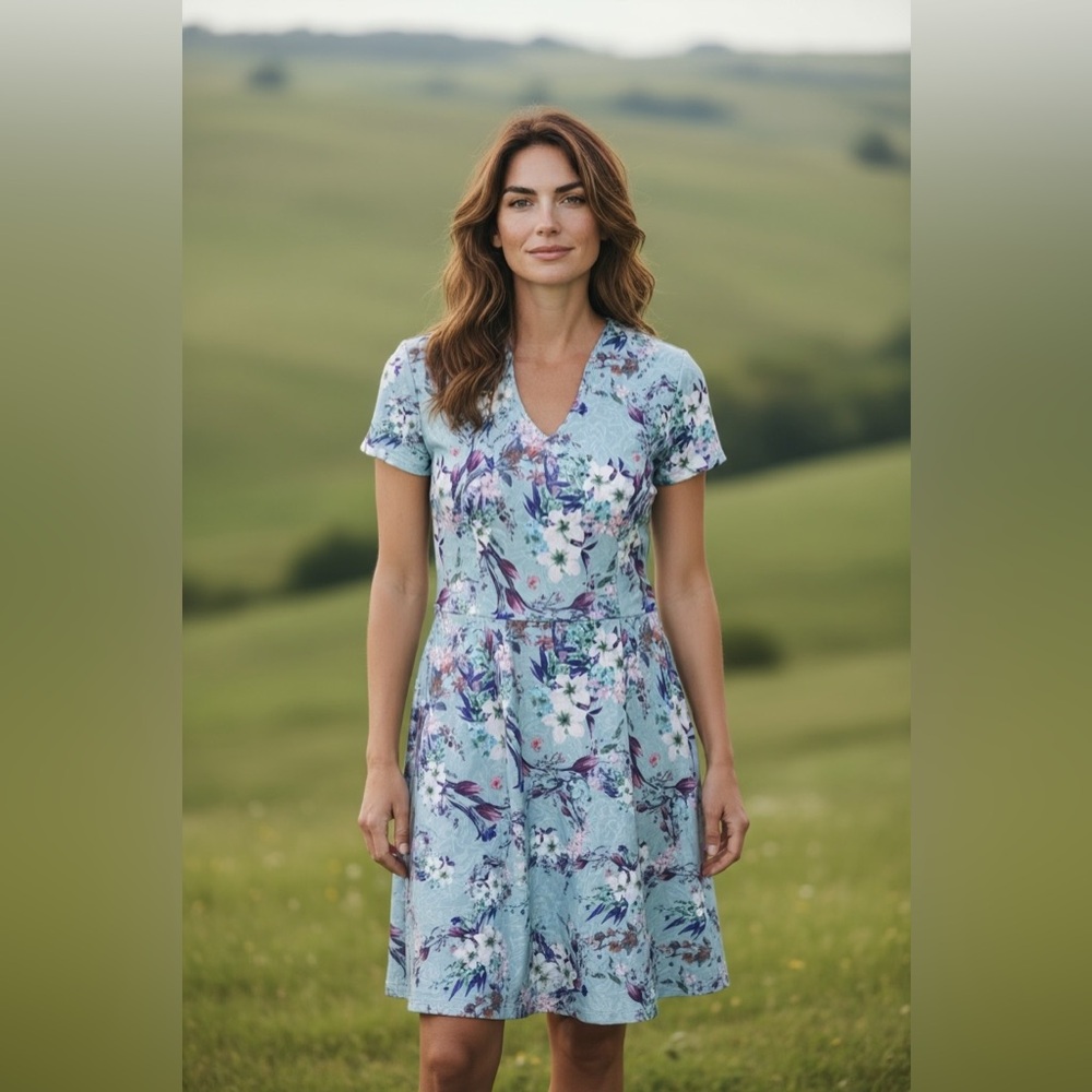 Lindy Bop Floral Midi Dress in Blue and Purple